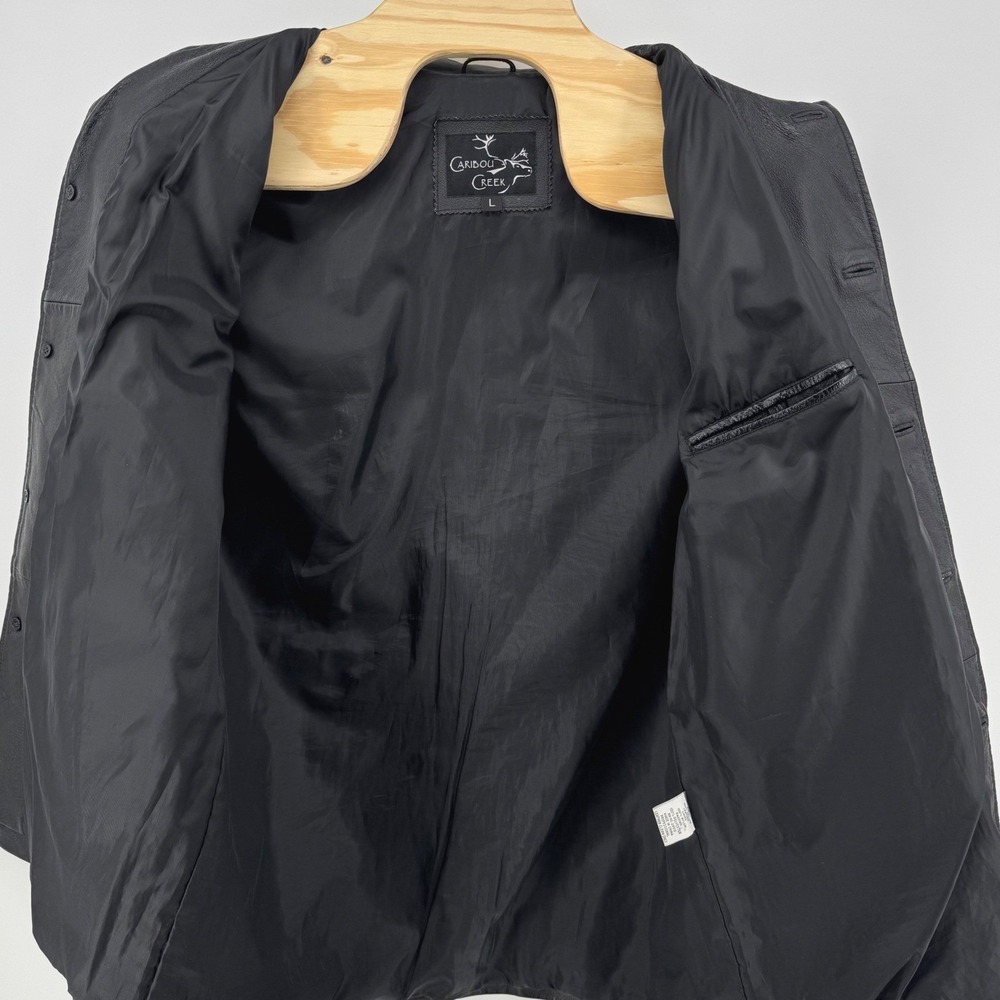 Vintage Caribou Creek Mens Sz Large Black Genuine Leather Car Coat Jacket Lined - Picture 4 of 8